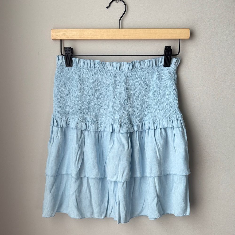 Shein Ultra Soft High Waisted Stretchy Flowy Light Blue Shirred Tiered Skirt
